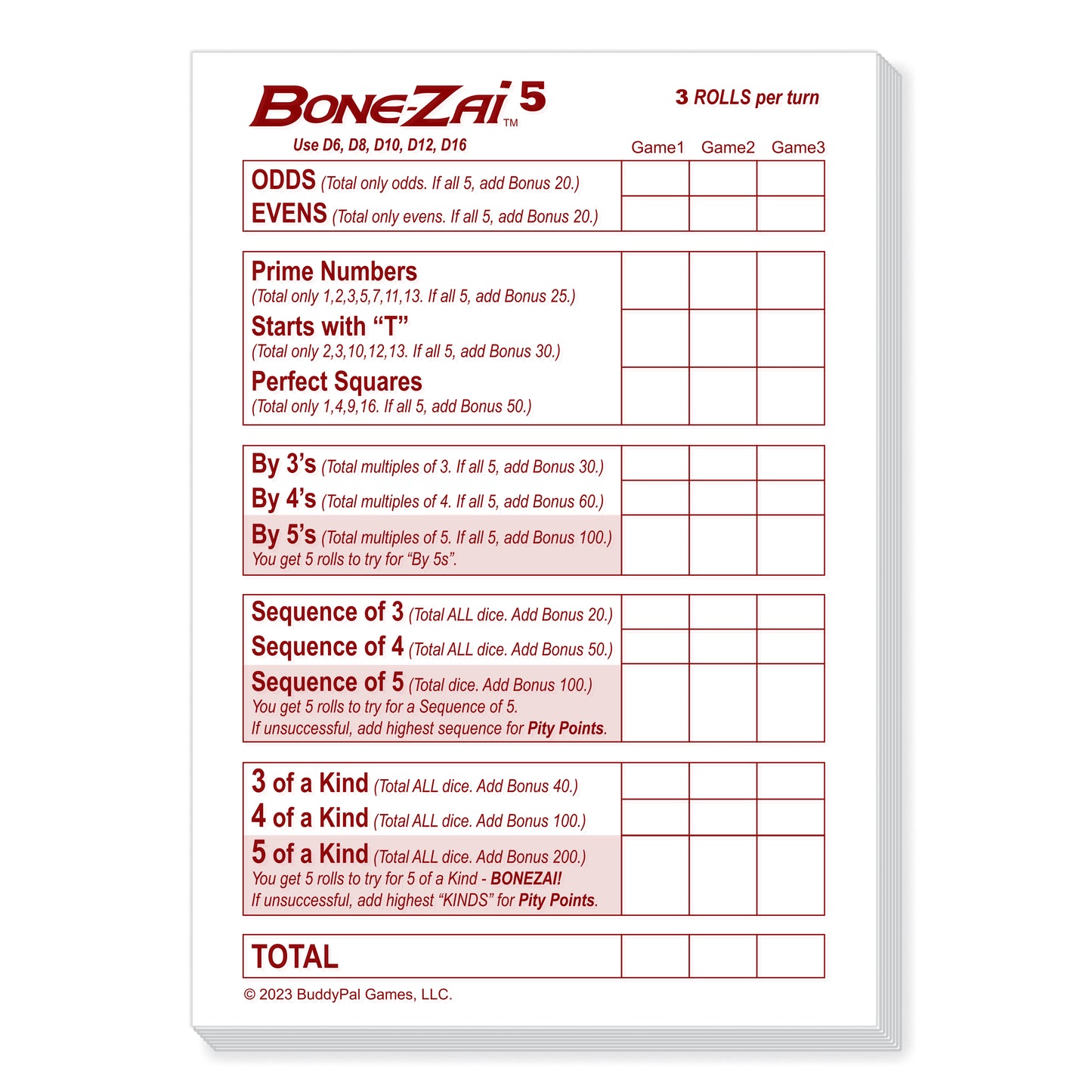 Replacement BONE-ZAI5 Scorepad